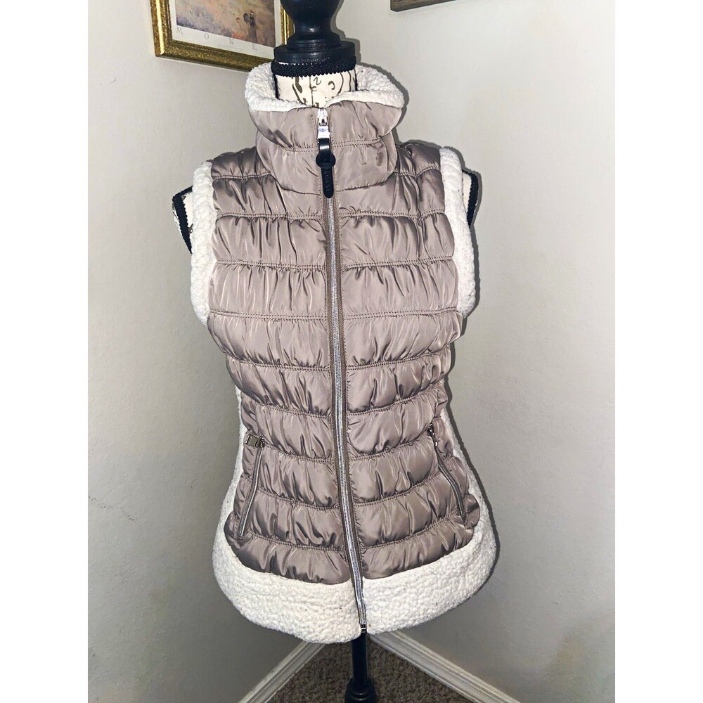 Calvin Klein Performance Gray/White Puffer Vest Full Zip Faux Shearling Women S